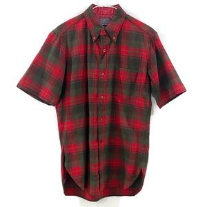 Pendleton 100% Wool Red Plaid Short Sleeve Shirt M